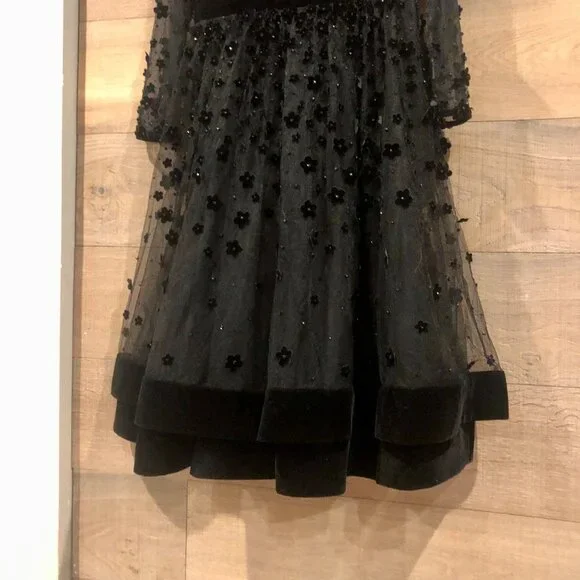NEW Mac Duggal LS Velvet Embellished BLACK dress size 14